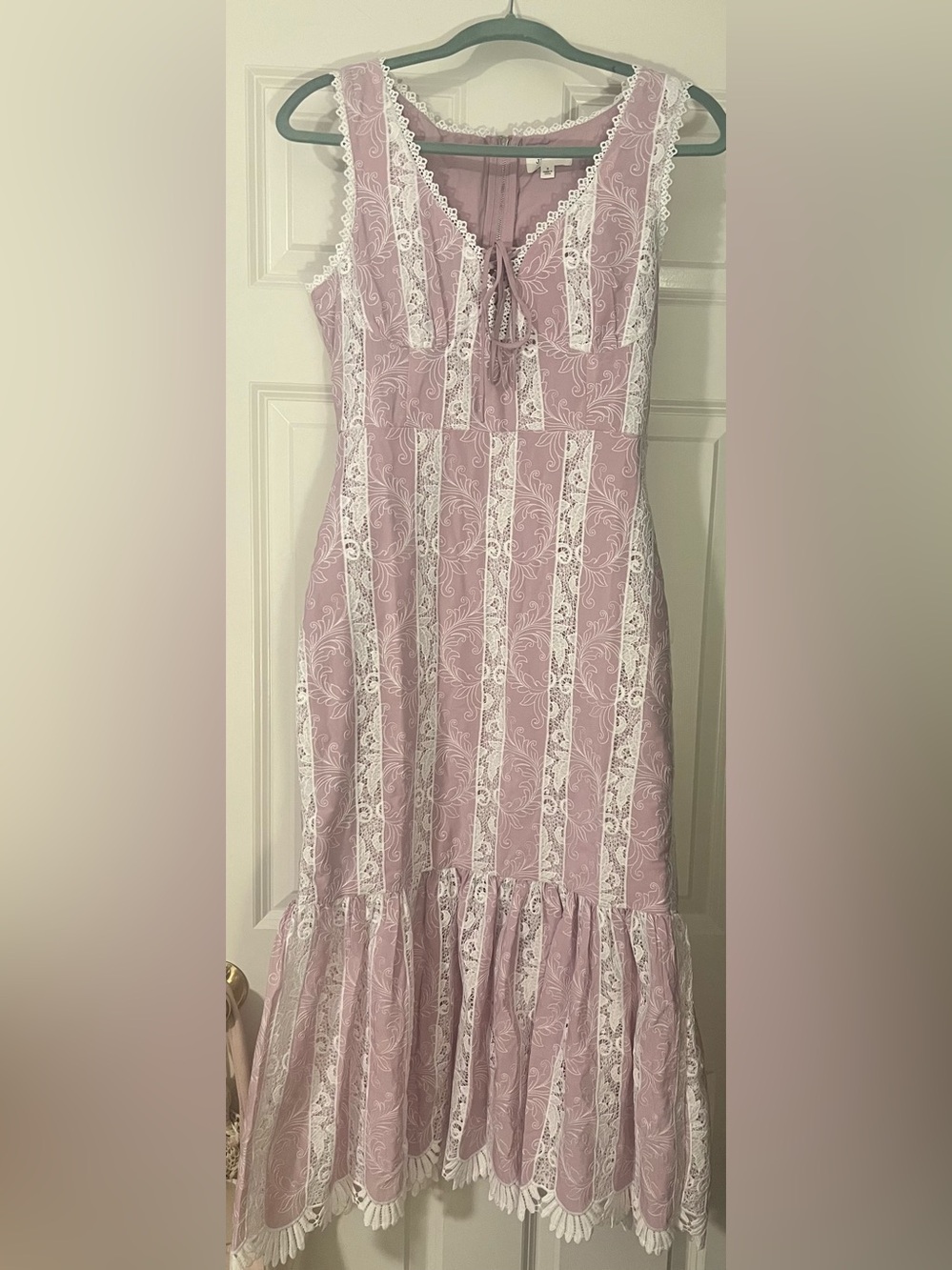 Just Me Women's Lace-Trim Midi Dress in Dusty Lavender Size S